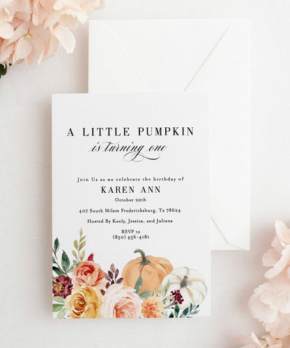Fall First Birthday Invitation, Pumpkin Birthday Invitation, A little pumpkin 1st 2nd Second Birthday Instant Download #KR1 B I R T H D A Y SAVVY PAPER CO