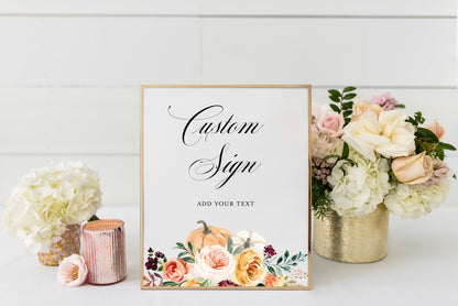 Fall Floral Custom Sign Printable Template Pumpkin Floral Baby Shower Welcome Sign Baby Shower Decoration  #KR1 WELCOME | CUSTOM SIGNS SAVVY PAPER CO