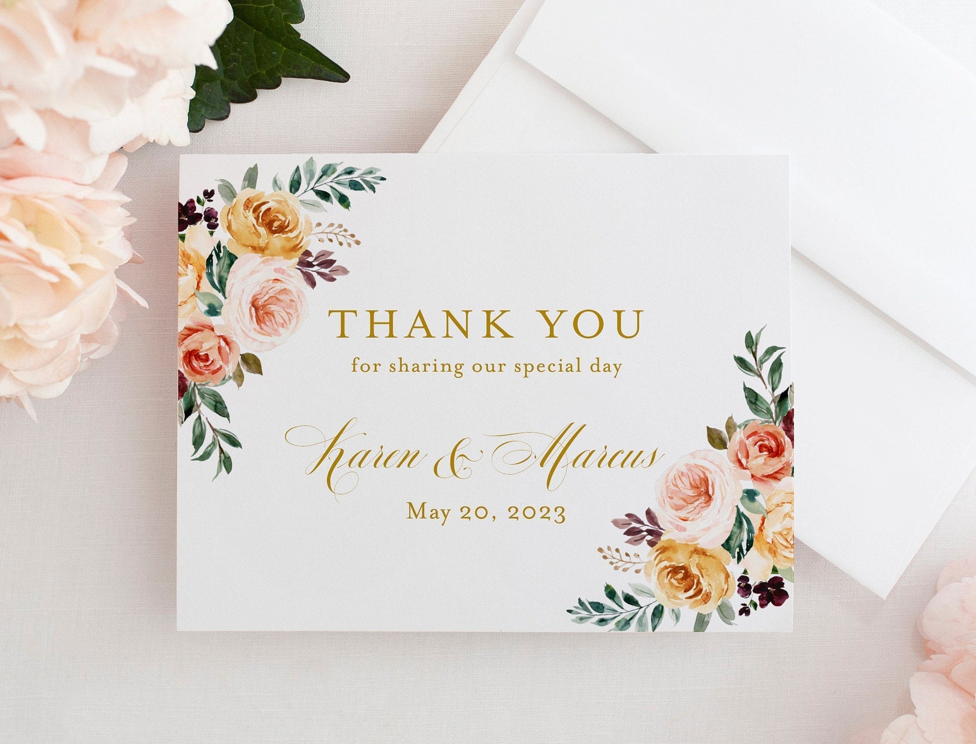 Fall Wedding Thank You Card Instant Download Thank you Cards Printable Thank You Wedding Cards Floral Watercolor  - Karen TAGS | TY | INSERTS SAVVY PAPER CO