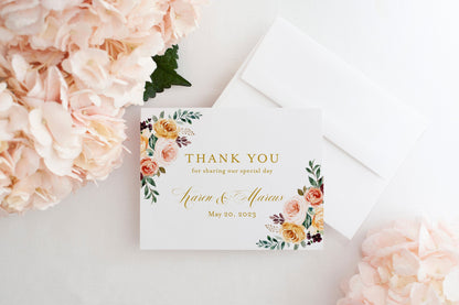 Fall Wedding Thank You Card Instant Download Thank you Cards Printable Thank You Wedding Cards Floral Watercolor  - Karen TAGS | TY | INSERTS SAVVY PAPER CO