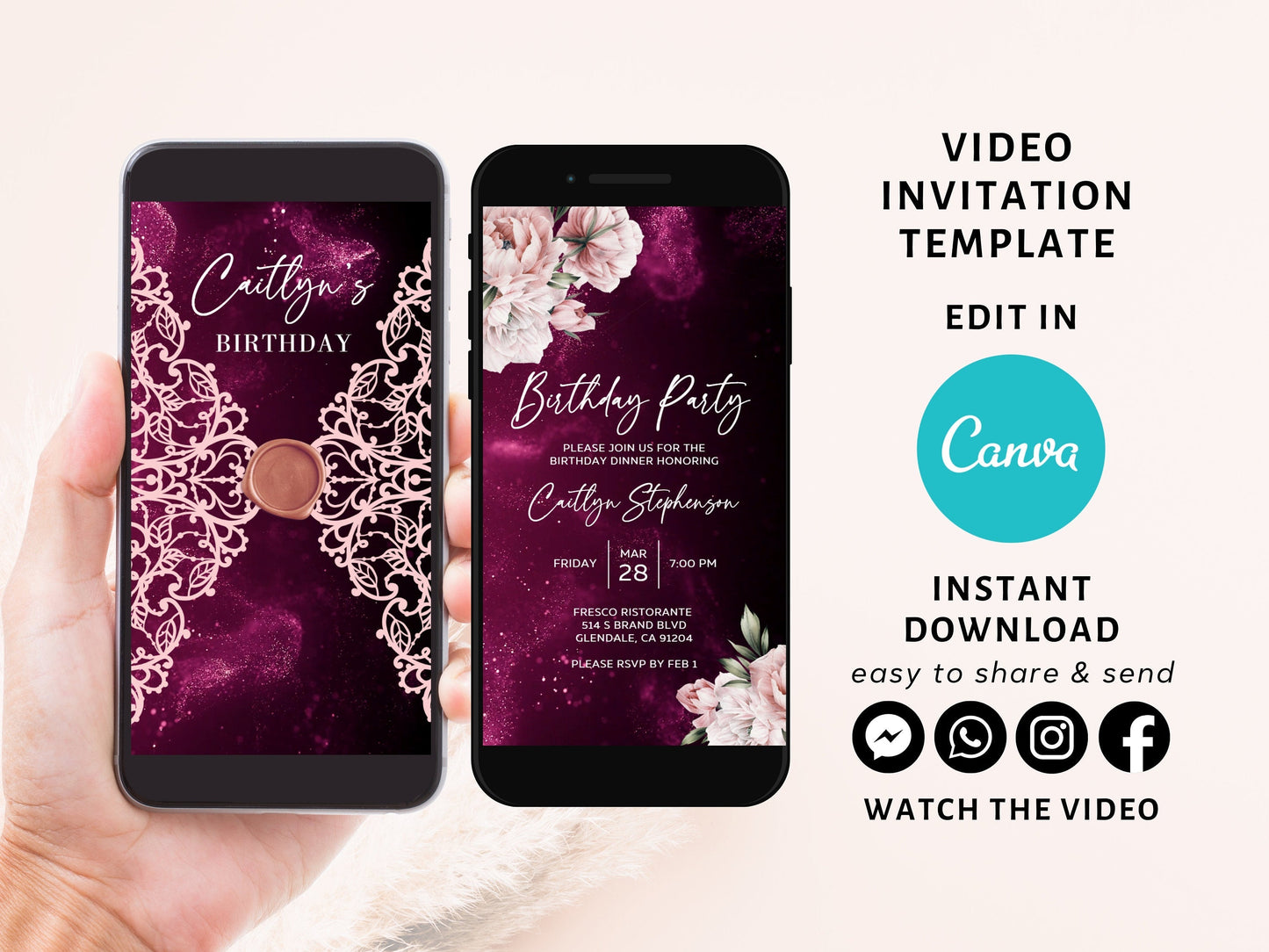 Floral Birthday Invitation, Any Age Editable Invite Template, Electronic Birthday Invite, Dripping Digital Evite Instant Download, Laser cut  SAVVY PAPER CO