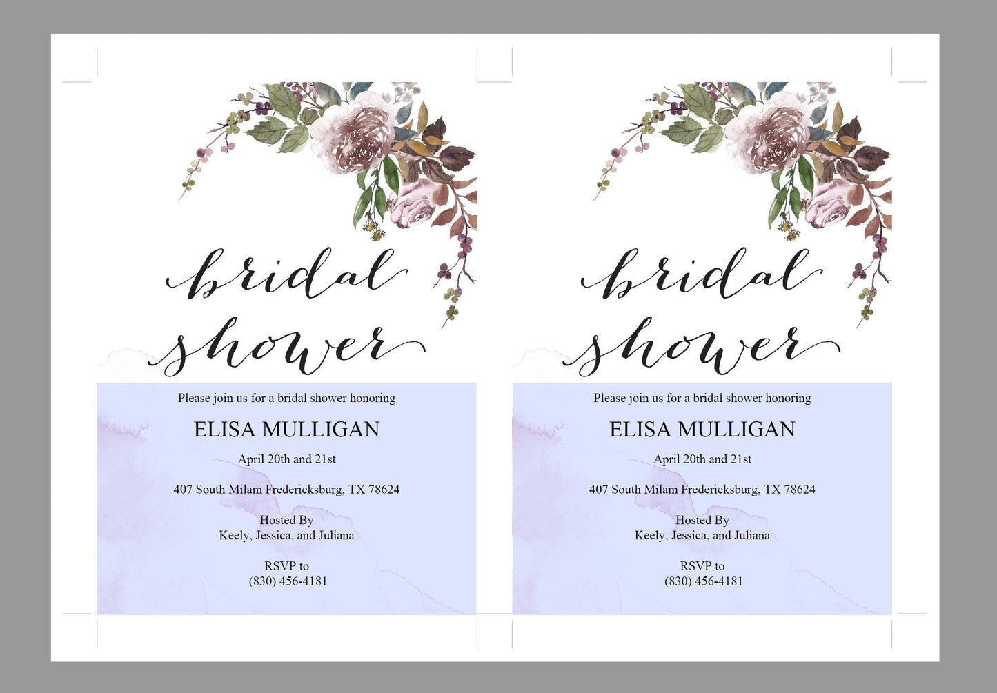 Floral Bridal Shower Invitation Template, Instant Download, Printable DIY Bridal Shower Invite, Fall - Elisa  SAVVY PAPER CO