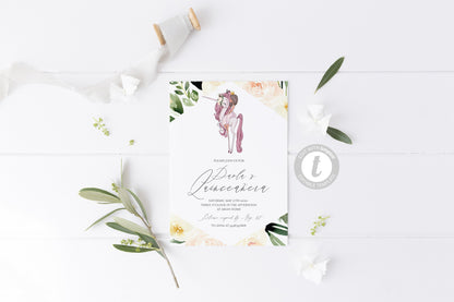 Floral Quinceañera Invite, Printable Quinceanera Birthday Party Invitation Template, Instant Download, 15th Birthday #UNI  SAVVY PAPER CO