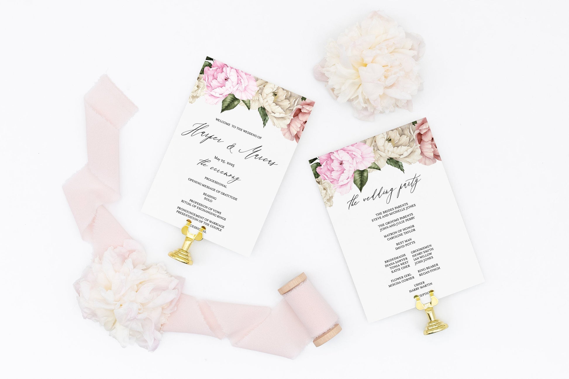 Floral Wedding Program Fan Template Printable Ceremony Programs Floral Editable Template Instant download - Harper MENU|PROGRAMS|TIMELINE SAVVY PAPER CO