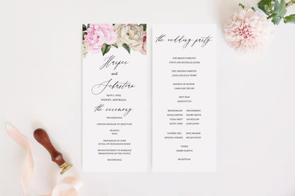 Floral Wedding Program Template Printable Ceremony Programs Editable Template Instant download - Harper MENU|PROGRAMS|TIMELINE SAVVY PAPER CO