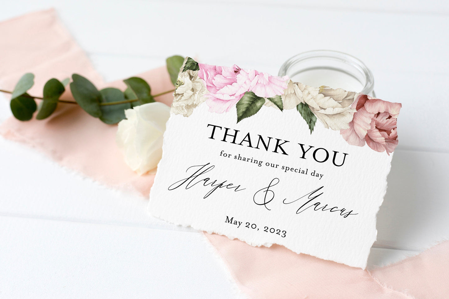 Floral Wedding Thank You Card Instant Download Thank you Cards Printable Thank You Wedding Cards Calligraphy  - Harper TAGS | TY | INSERTS SAVVY PAPER CO