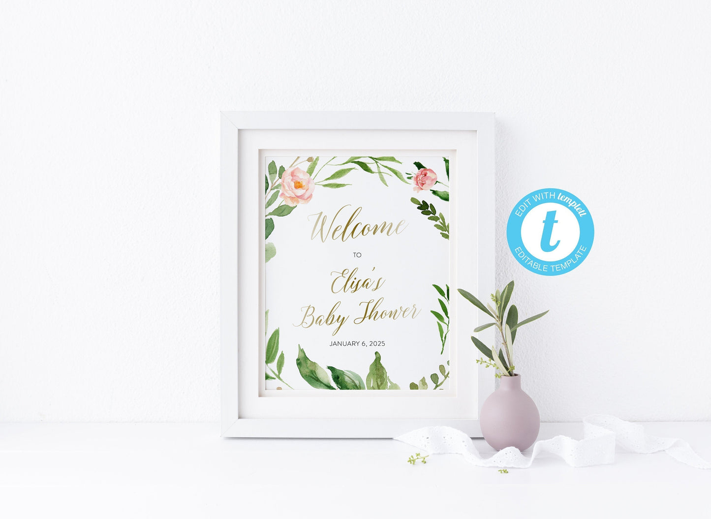Floral Welcome Baby Shower Sign Template, Printable Sign, Baby Shower Welcome Sign, Bridal Shower Decoration - Elisa  SAVVY PAPER CO
