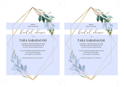 Geometric Greenery Bridal Shower Invitation Instant Download Printable Editable Template DIY Bridal Shower Invite- TARA SHOWERS | BACHELORETTE SAVVY PAPER CO