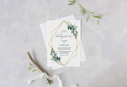 German Wedding Invitation, Geometrische Hochzeitseinladung, Greenery Wedding, Gold Hochzeit, Einladung, Deutsch einladenn- TARA WEDDING INVITATIONS SAVVY PAPER CO