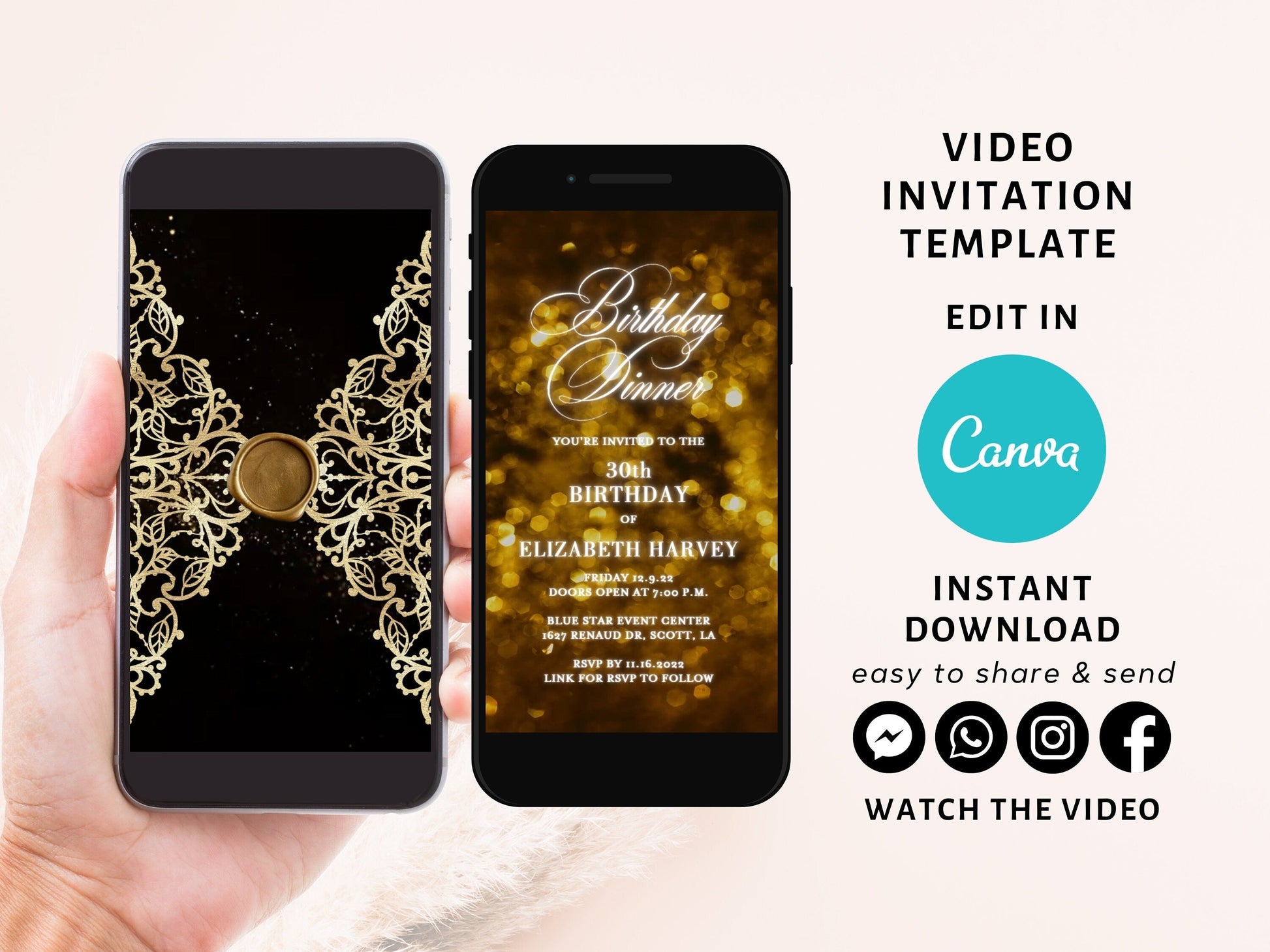 Gold Birthday Invitation, Any Age Editable Invite Template, Electronic Birthday Invite, Dripping Digital Evite, Instant Download, Laser cut  SAVVY PAPER CO