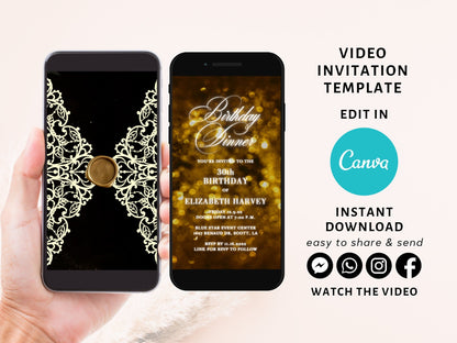 Gold Birthday Invitation, Any Age Editable Invite Template, Electronic Birthday Invite, Dripping Digital Evite, Instant Download - SAVVY PAPER CO