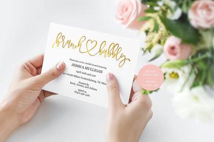 Gold Brunch and Bubbly Bridal Shower Invitation Instant Download Printable Editable Template DIY Bridal Shower Invite - JESSICA SHOWERS | BACHELORETTE SAVVY PAPER CO