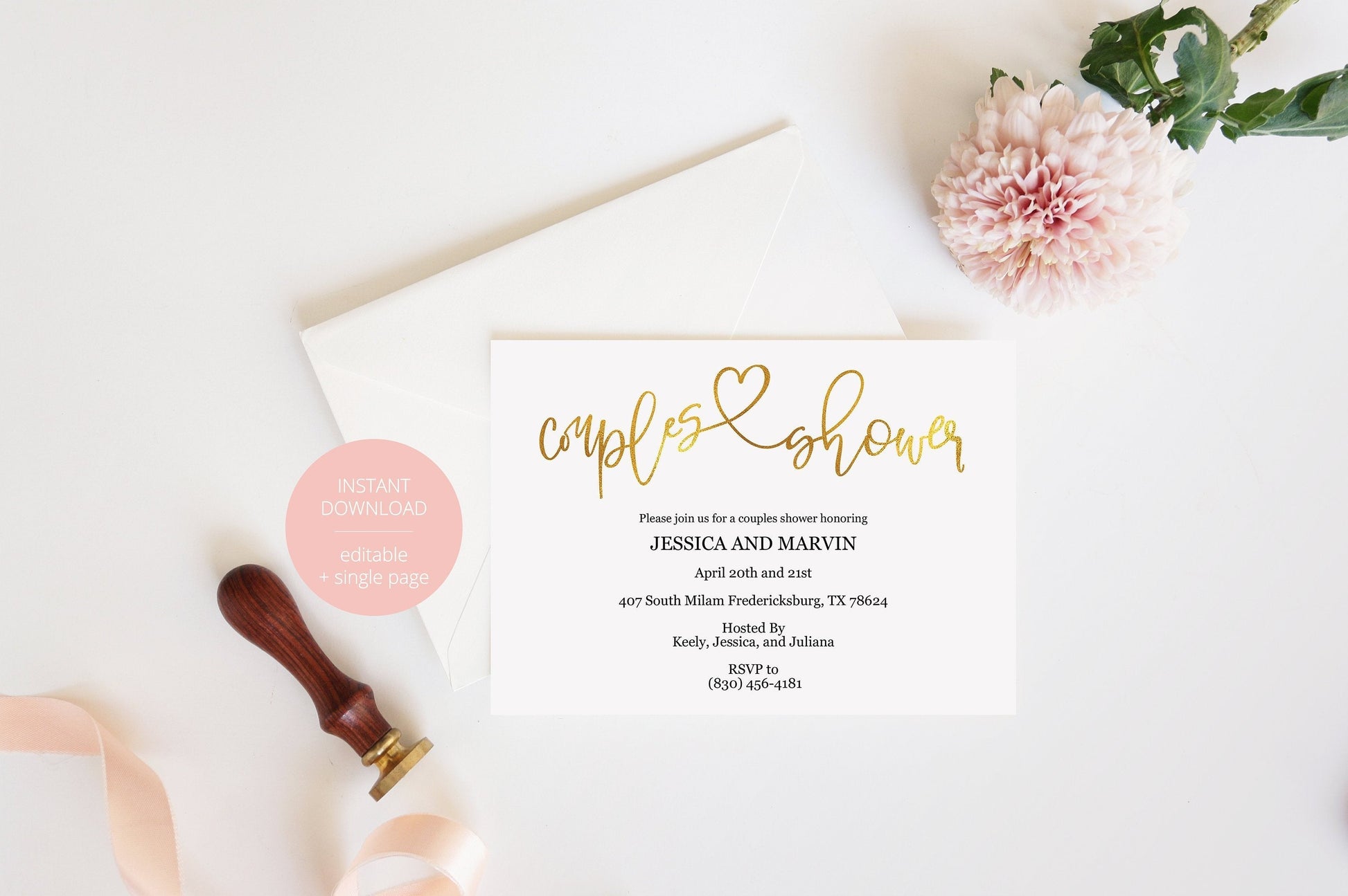 Gold Couples Shower Invitation Instant Download Printable Editable Template DIY Bridal Shower Invite -JESSICA SHOWERS | BACHELORETTE SAVVY PAPER CO