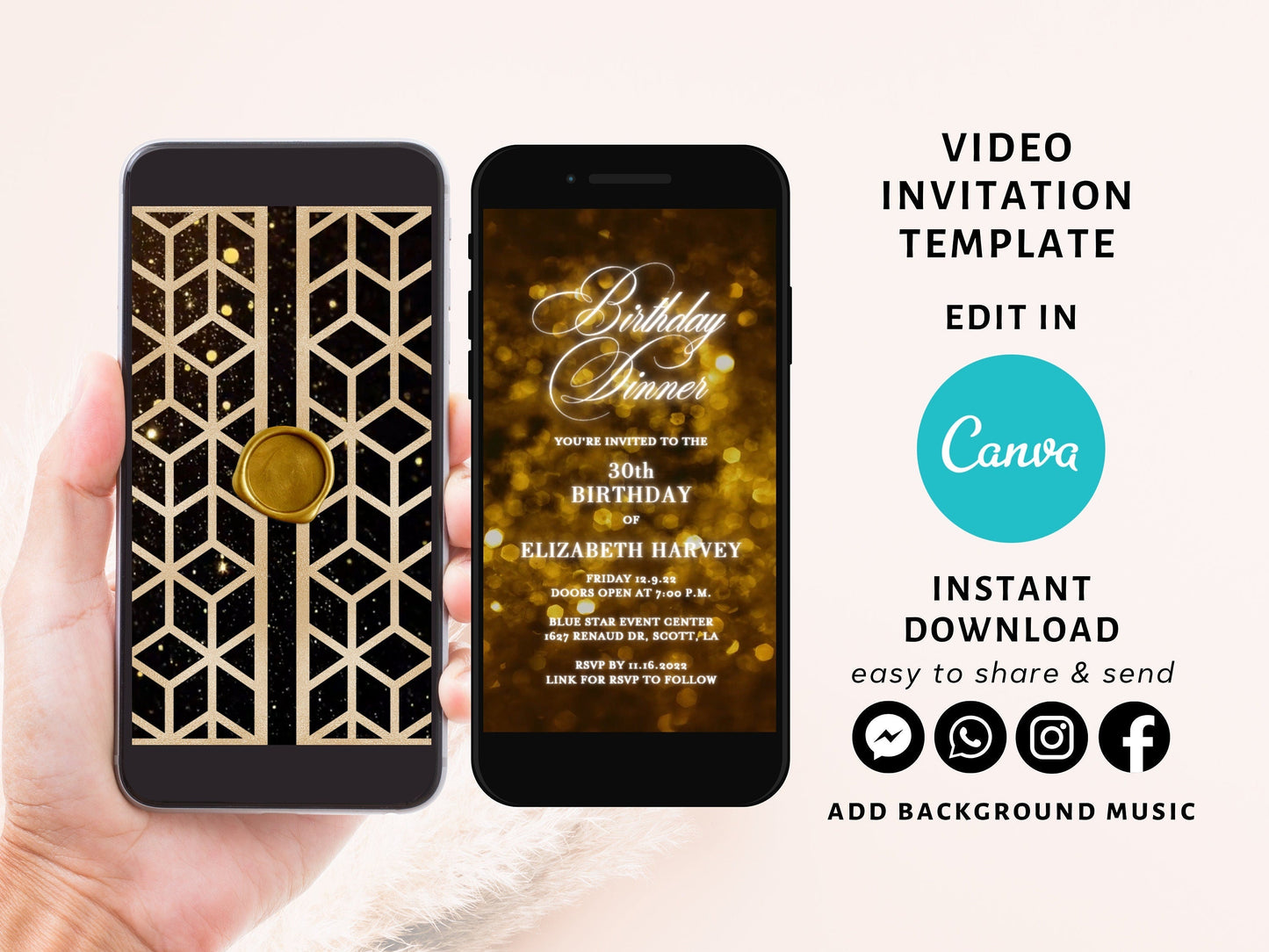 Gold Geometric Birthday Invitation, Any Age Editable Invite Template, Electronic Birthday Invite, Dripping Digital Evite Instant Download - SAVVY PAPER CO