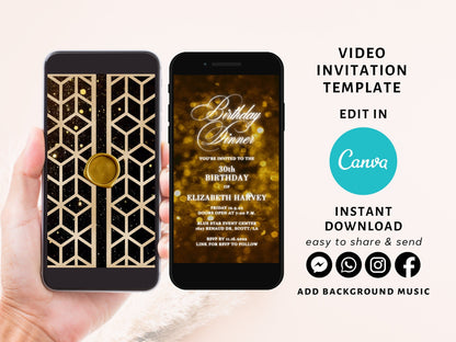 Gold Geometric Birthday Invitation, Any Age Editable Invite Template, Electronic Birthday Invite, Dripping Digital Evite Instant Download - SAVVY PAPER CO