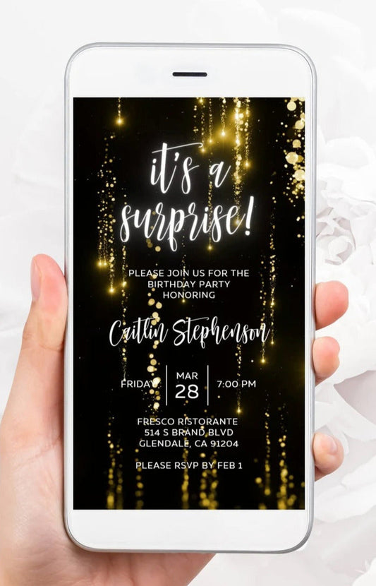 Gold Glitter Birthday Invitation, Any Age Editable Invite Template, Electronic Birthday Invite, Dripping Digital Evite Instant Download - SAVVY PAPER CO