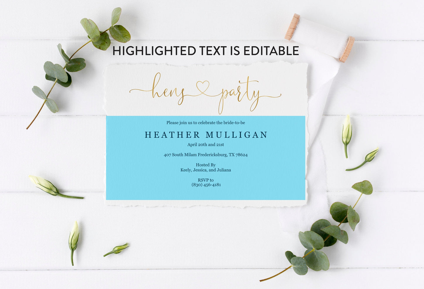 Gold Hens Party Invitation Instant Download Printable Editable Template DIY Bridal Shower Invite - Heather SHOWERS | BACHELORETTE SAVVY PAPER CO