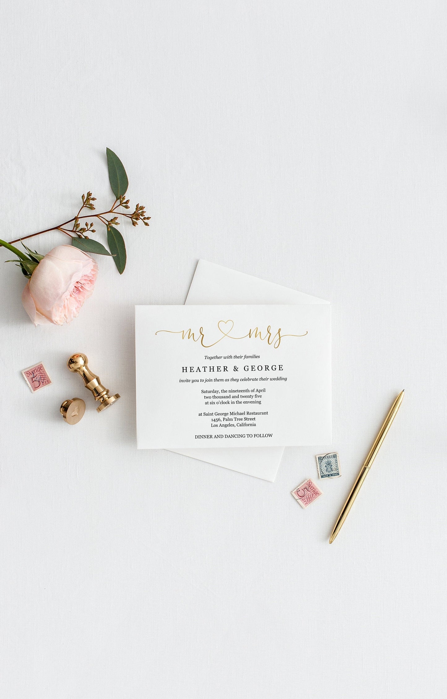 Gold Mr and Mrs Wedding Invitation Template Editable Wedding Invitation Template Printable Calligraphy Instant Download Heart - Heather WEDDING INVITATIONS SAVVY PAPER CO
