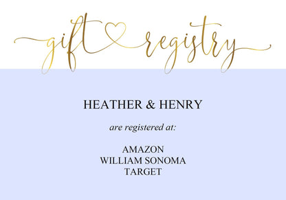 Gold Registry Card, Gift Registry, Wedding Template, Enclosure Cards, Registry Wedding, Shower Registry, Registry Card Insert  - Heather TAGS | TY | INSERTS SAVVY PAPER CO