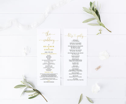 Gold Wedding Program Template Printable Ceremony Programs Editable Template Instant download - Heather MENU|PROGRAMS|TIMELINE SAVVY PAPER CO