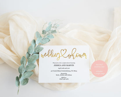 Gold Wedding Shower Invitation Instant Download Printable Editable Template DIY Bridal Shower Invite -JESSICA SHOWERS | BACHELORETTE SAVVY PAPER CO