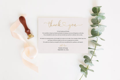 Gold Wedding Thank You Note Instant Download Thank you Cards Printable Thank You Wedding Cards Calligraphy Heart  - Heather TAGS | TY | INSERTS SAVVY PAPER CO