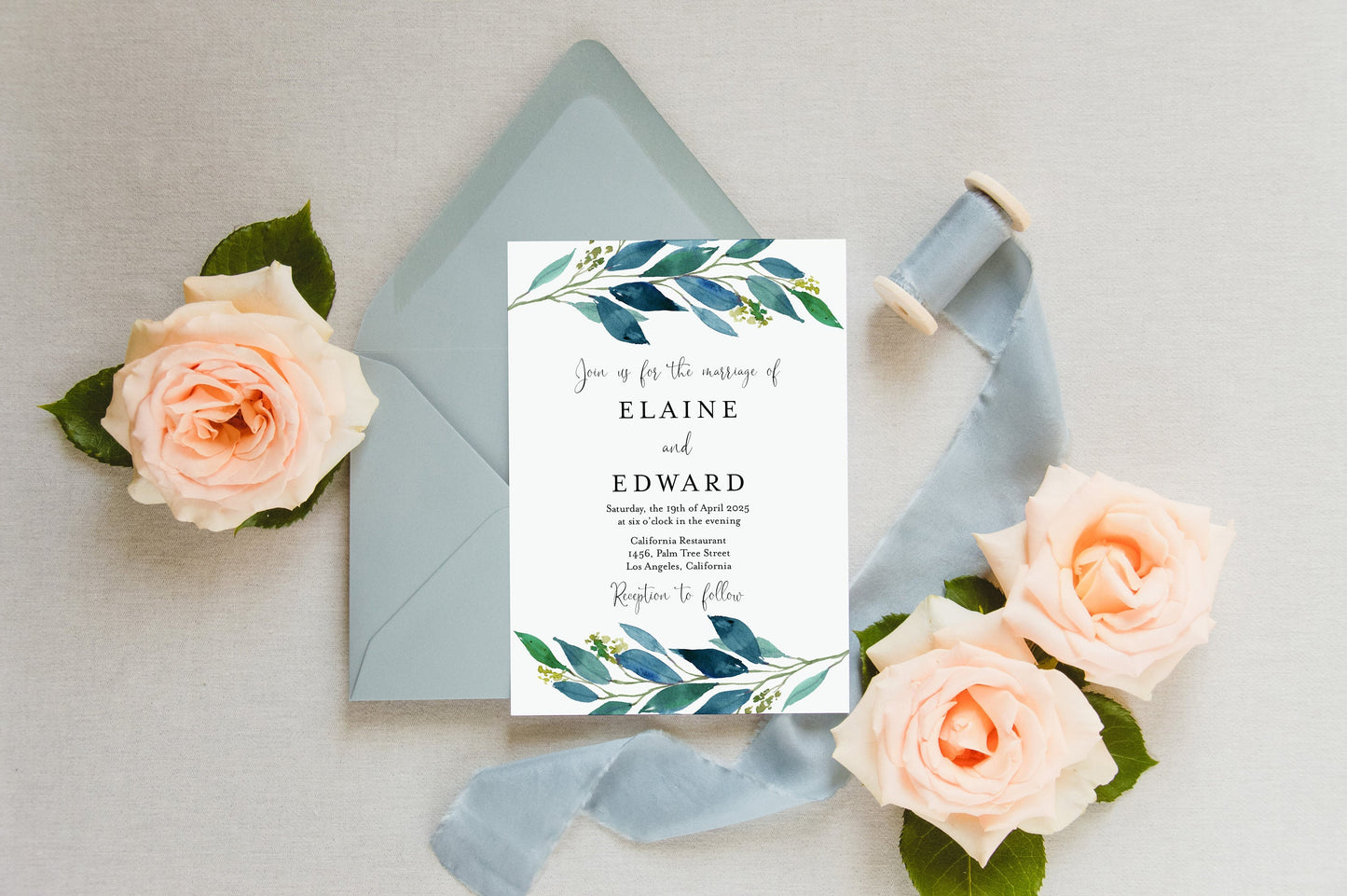 Greenery Dusty Blue Wedding Invitation Editable Template, Printable DIY Instant Download Invites, Digital Download Invitations- Elaine WEDDING INVITATIONS SAVVY PAPER CO
