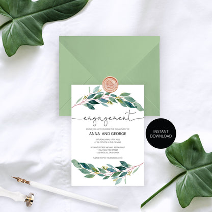 Greenery Engagement Party Invite, Printable Invitation, Engagement Invites,Invitation Template,Instant Download  - Anna ENGAGEMENT SAVVY PAPER CO