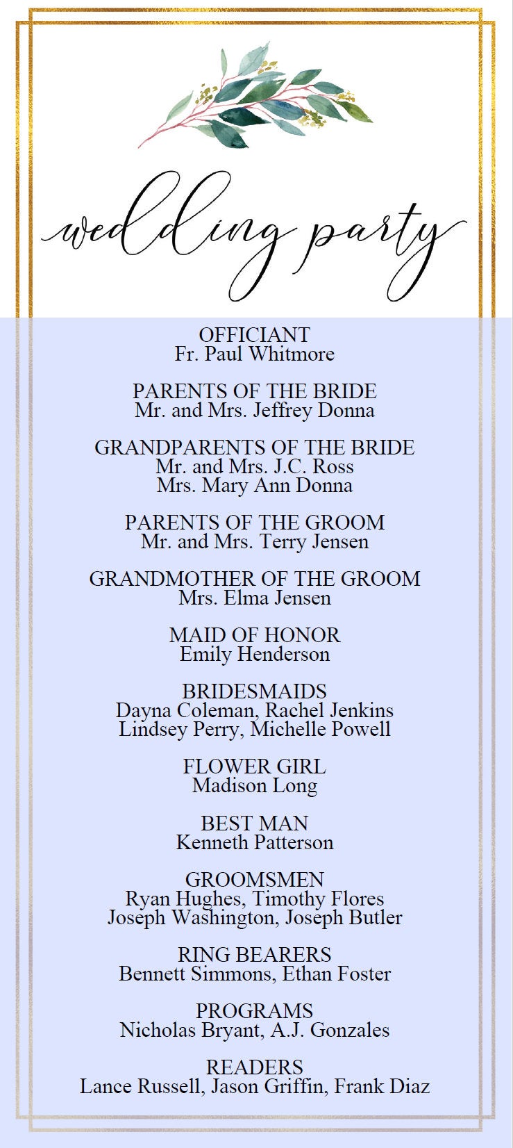Greenery Gold Wedding Program Template Printable Ceremony Programs Editable Template Instant download - TARA MENU|PROGRAMS|TIMELINE SAVVY PAPER CO