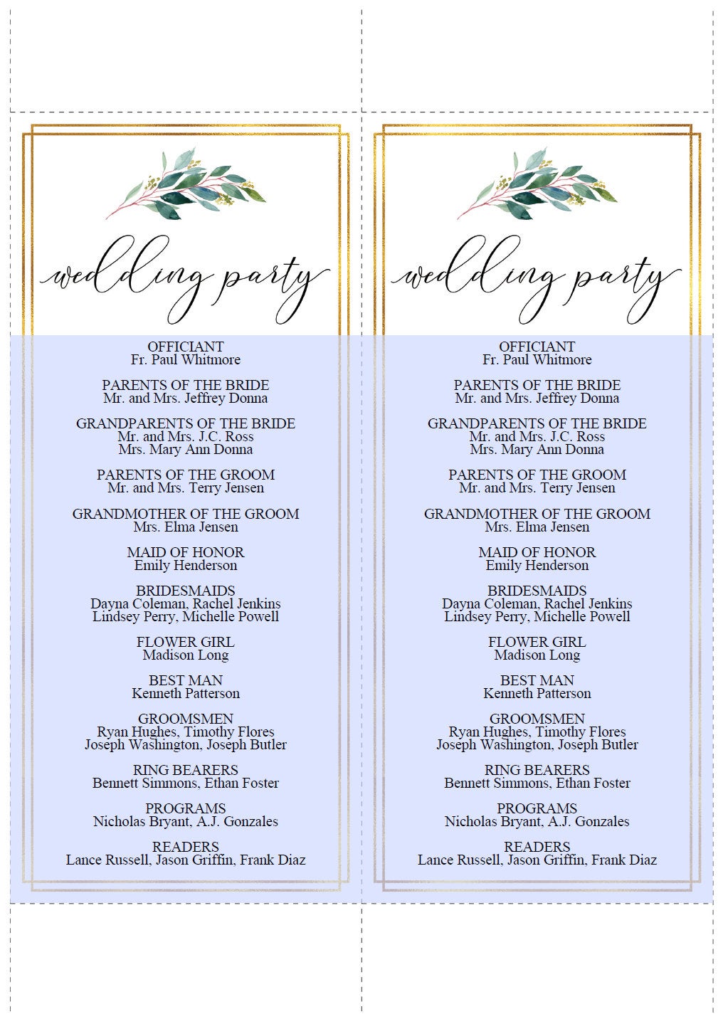 Greenery Gold Wedding Program Template Printable Ceremony Programs Editable Template Instant download - TARA MENU|PROGRAMS|TIMELINE SAVVY PAPER CO