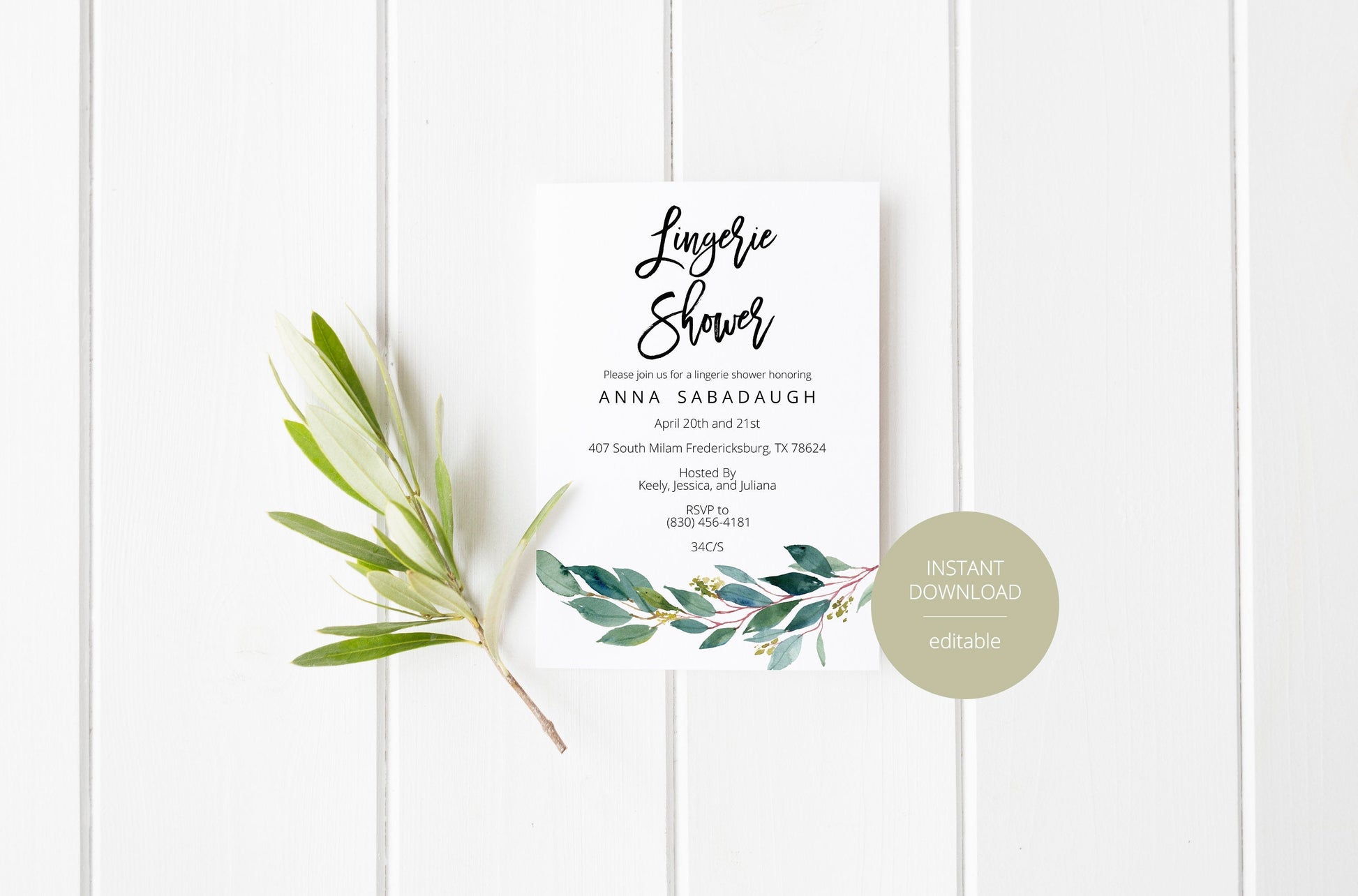 Greenery Lingerie Party Invitation Instant Download Printable Editable Template DIY Bridal Shower Invite  - ANNA SHOWERS | BACHELORETTE SAVVY PAPER CO