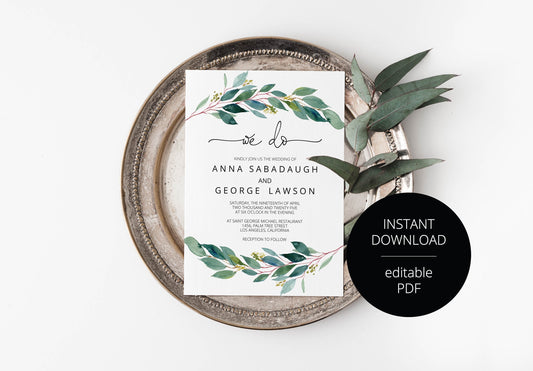 Greenery Rustic Wedding Invitation Editable Template, Printable DIY Instant Download Invites, Digital Download Invitations- Anna WEDDING INVITATIONS SAVVY PAPER CO