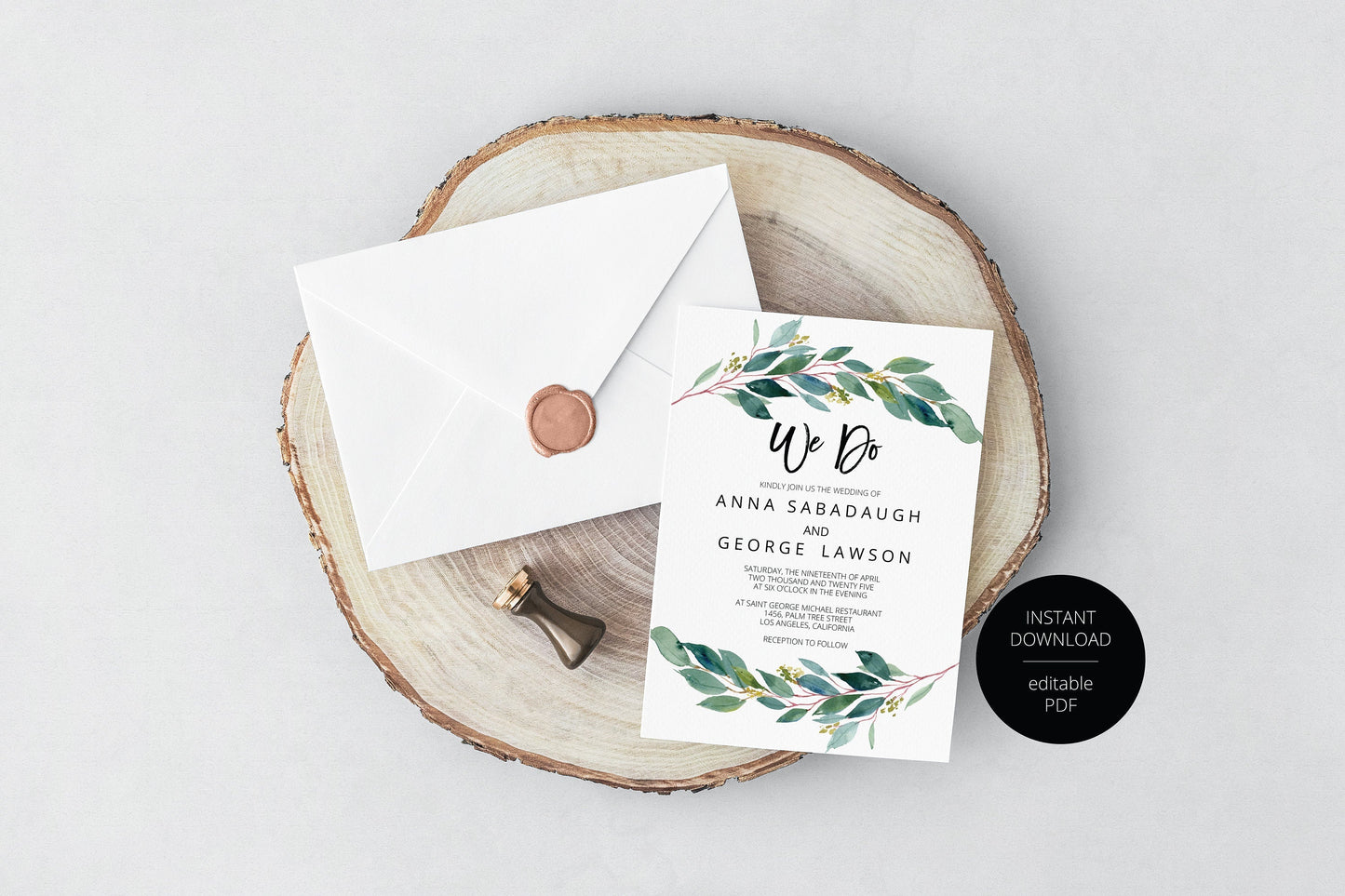 Greenery Rustic Wedding Invitation Editable Template, Printable DIY Instant Download Invites, Digital Download Invitations PDF- Anna WEDDING INVITATIONS SAVVY PAPER CO