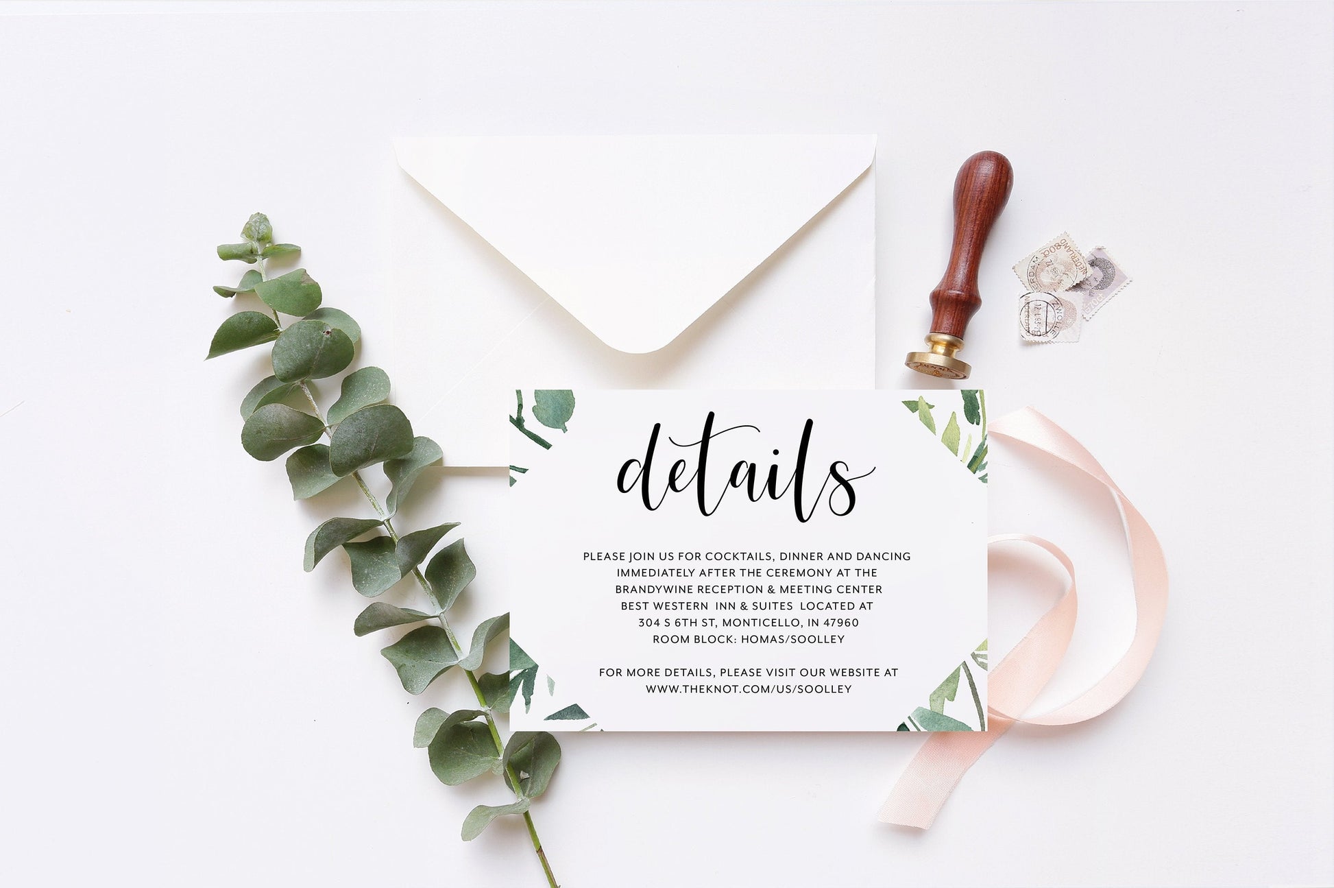 Greenery Wedding Details Card Template, Instant Download  Information Card Wedding Info Card Wedding - Jasmine RSVP & DETAILS CARDS SAVVY PAPER CO