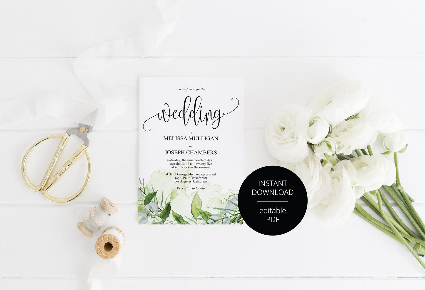Greenery Wedding Invitation Editable Template, Printable DIY Instant Download Invites, Digital Download Invitations- Melissa WEDDING INVITATIONS SAVVY PAPER CO