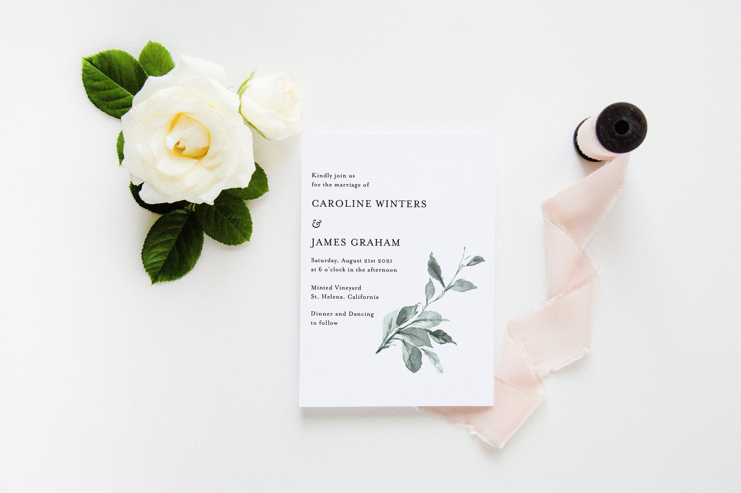 Greenery Wedding Invitation Template, Minimal Wedding Invite, Greenery Leaf Invitations, Sage Green - JUNE  SAVVY PAPER CO