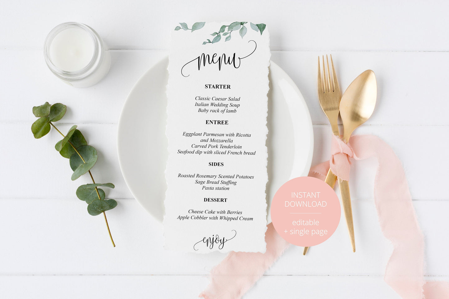 Greenery Wedding Menu Printable Template, Editable Instant Download, Menu Cards, DIY Dinner Menu  - Melissa MENU|PROGRAMS|TIMELINE SAVVY PAPER CO