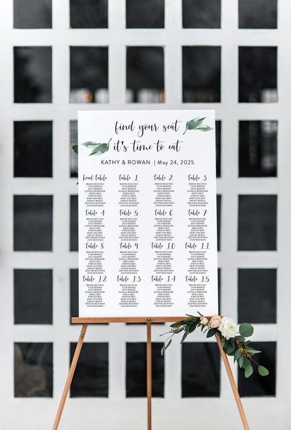 Greenery Wedding Seating Chart Template Printable Seating Sign Editable Text INSTANT DOWNLOAD - Jasmine SEATING CHARTS | CARDS SAVVY PAPER CO