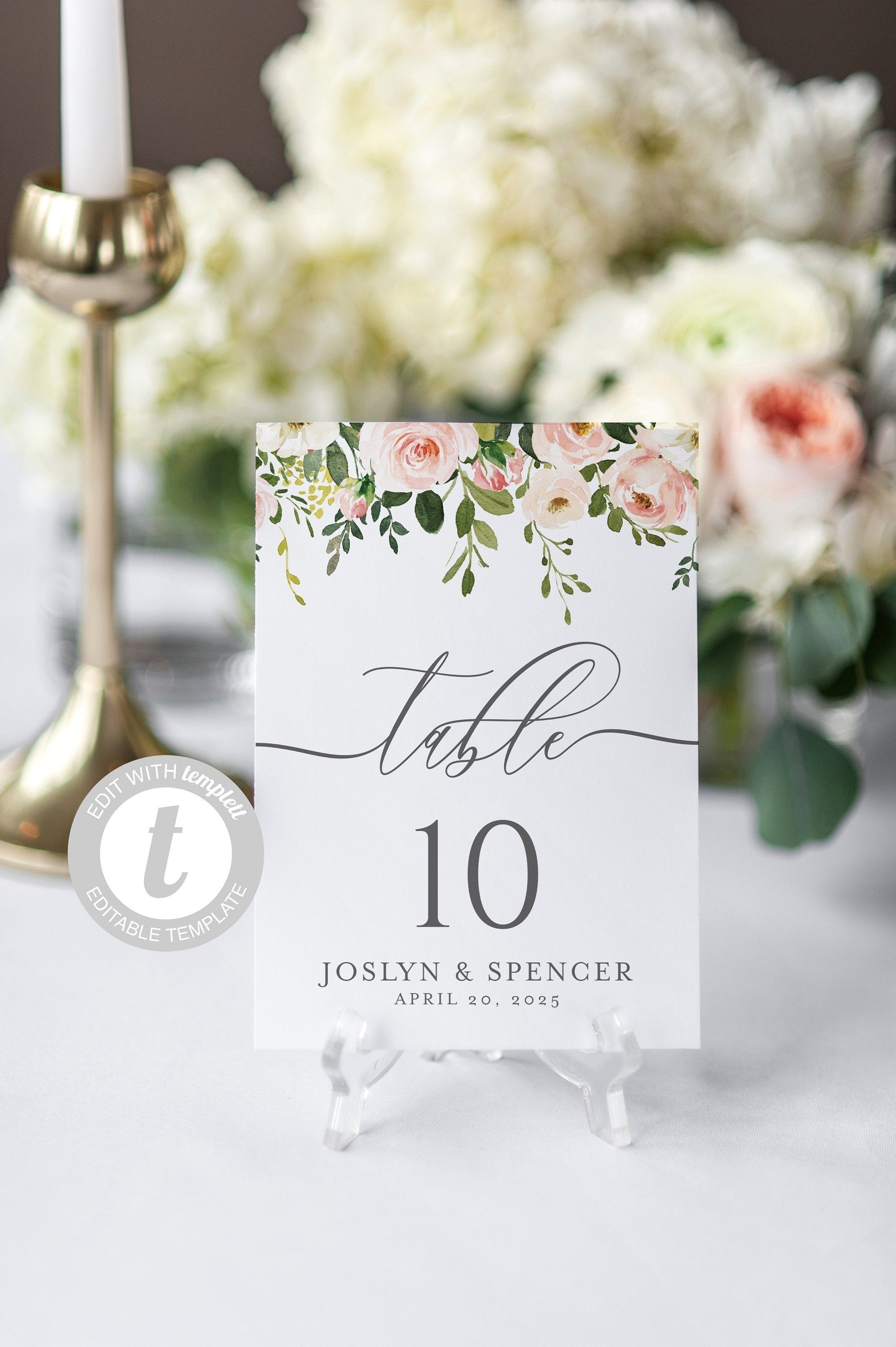 Greenery Wedding Table Number, Calligraphy , Printable, Numbers Printable, Instant Download, Templett, Table Number Cards  -JOSS TABLE NUMBERS SAVVY PAPER CO