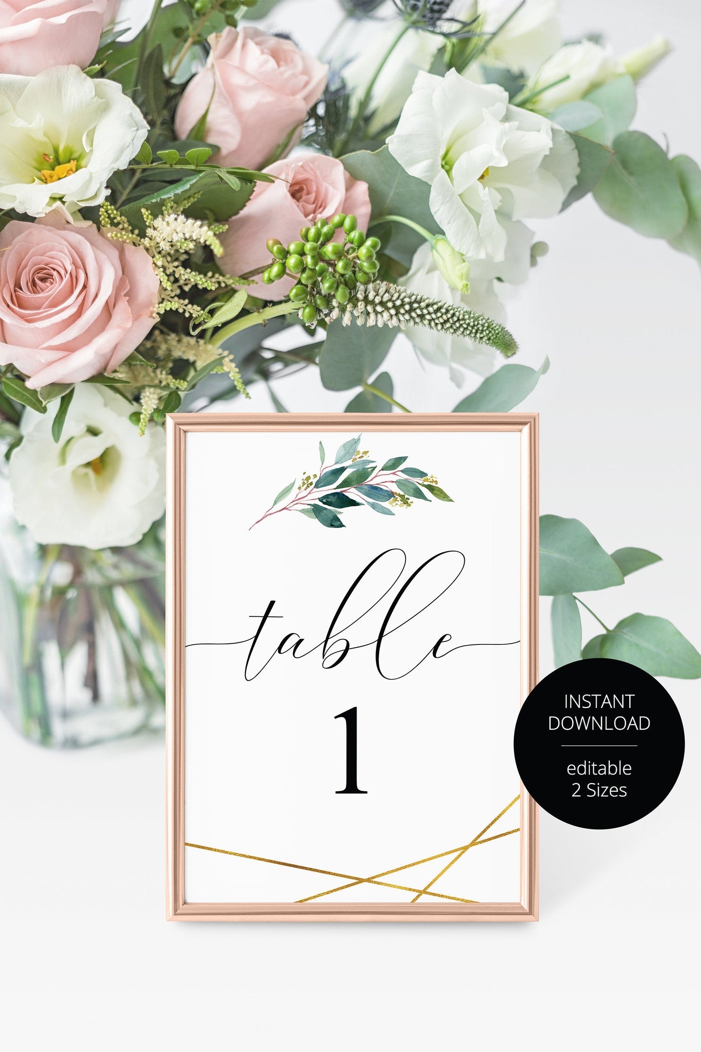 Greenery Wedding Table Number, Wedding Table, Printable Numbers, Instant Download,DIY Table Numbers, Cards, Gold, Geometric  -TARA TABLE NUMBERS SAVVY PAPER CO