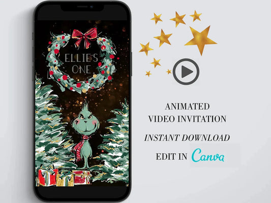 Grinch Birthday Animated Video, Grinch Сhristmas Party Video Invitation, Сhristmas Personalized Video evite, Grinch Digital Custom Invite  SAVVY PAPER CO