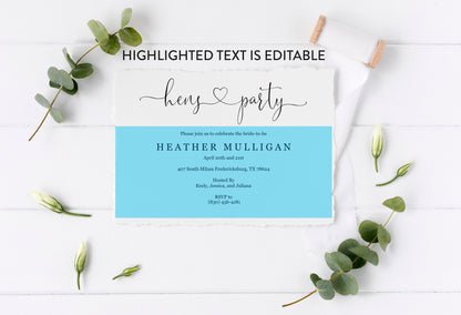 Hens Party Invitation Instant Download Printable Editable Template DIY Bridal Shower Invite - Heather SHOWERS | BACHELORETTE SAVVY PAPER CO