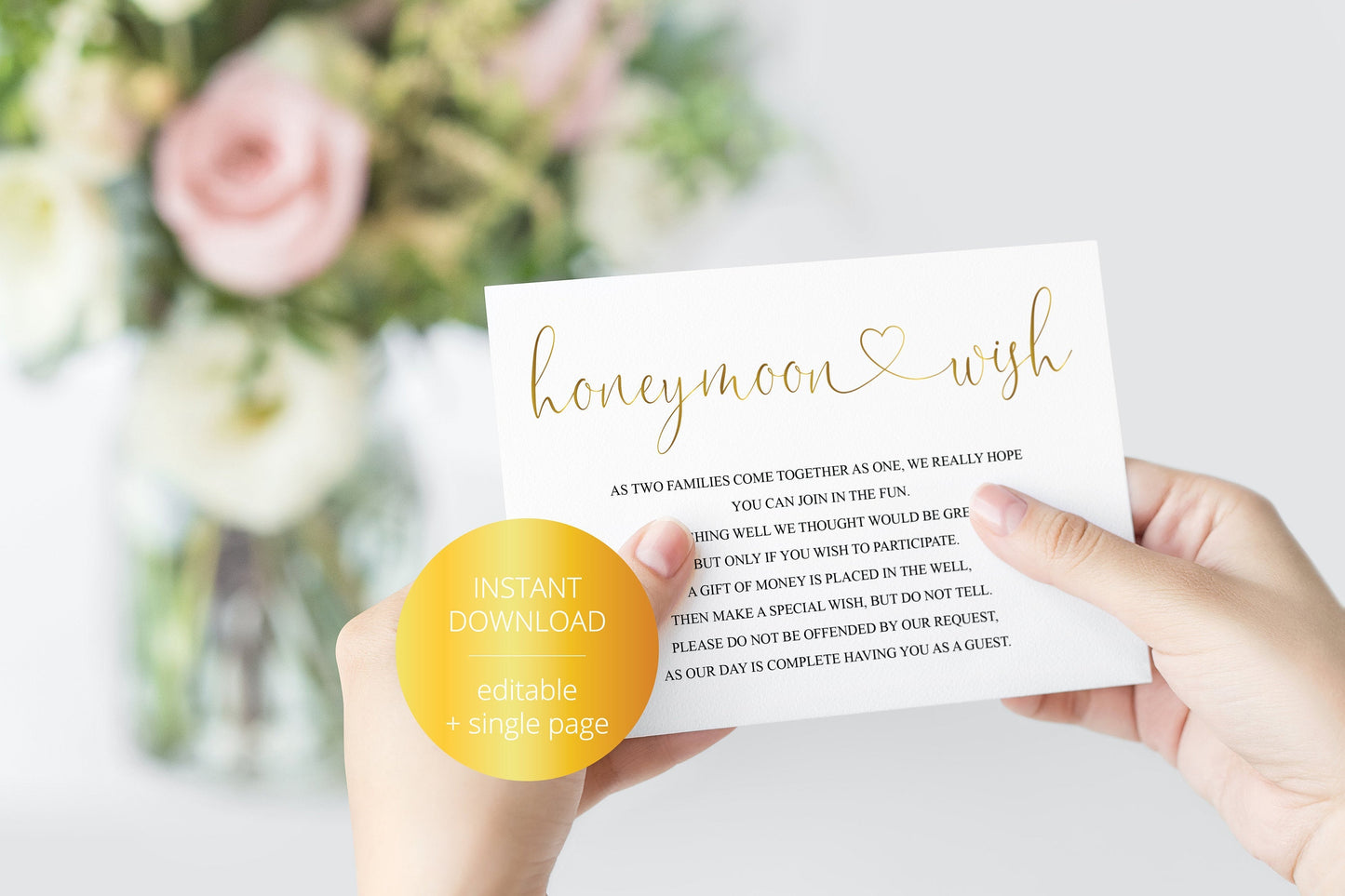 Honeymoon Wishing Well Card Template, Honeymoon Wish, Honeymoon Fund, Honeymoon Request, Wish Card, Wedding Insert, Gold  - Heather TAGS | TY | INSERTS SAVVY PAPER CO