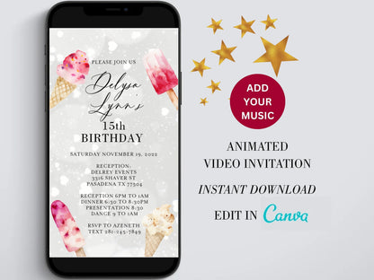 Ice Cream Electronic Birthday Invitation Template, Digital Birthday Invite, Any Age, Kids Birthday Invite, Instant Download Birthday Evite  SAVVY PAPER CO
