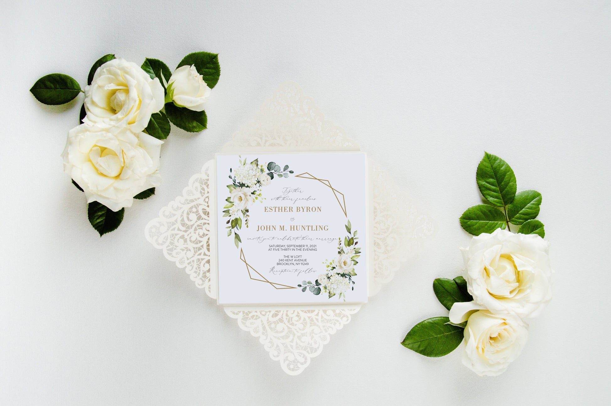 Ivory Wedding Invitations laser cut greenery gold elegant wedding invitation elegant laser cut card  [ ]