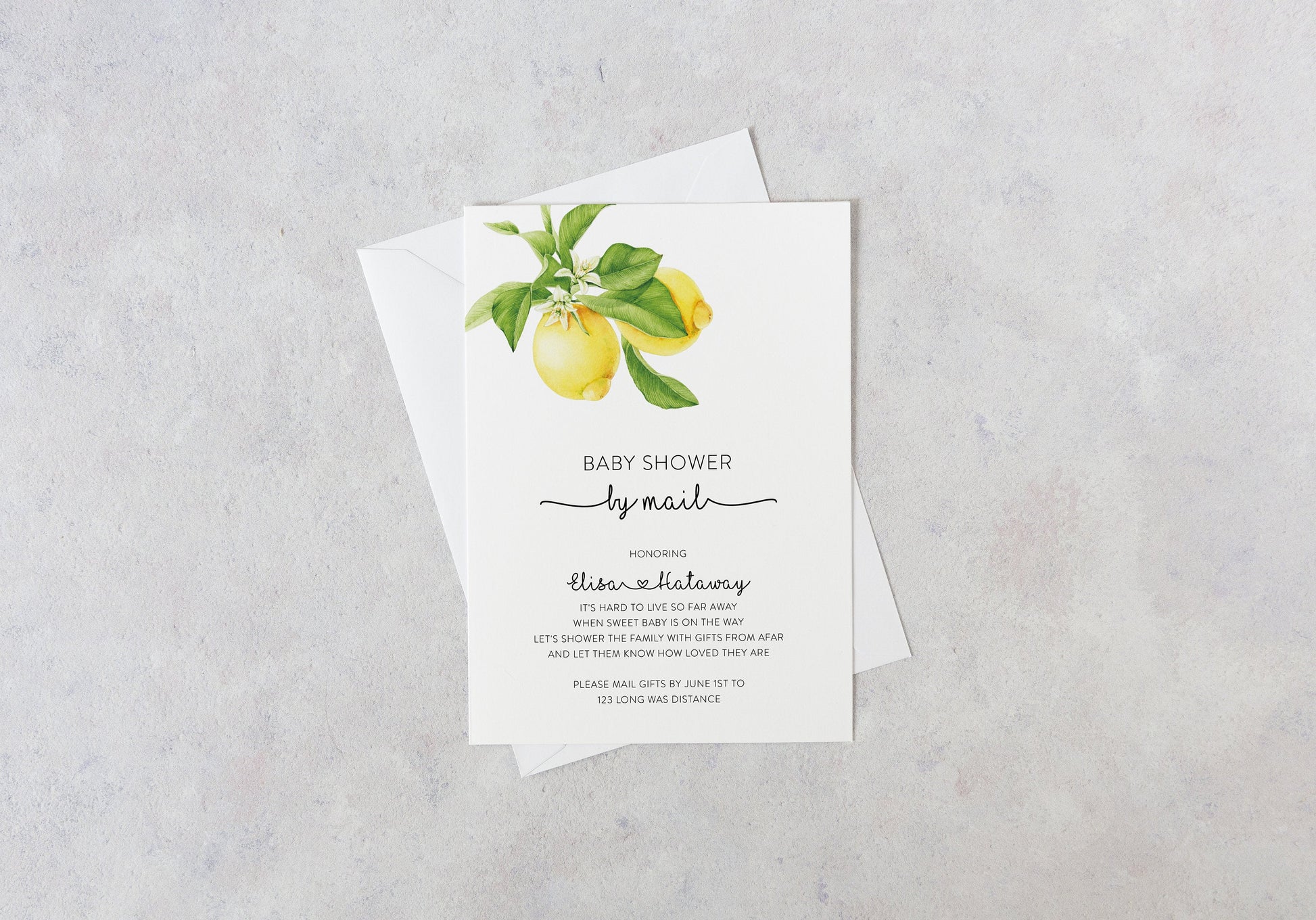 Lemon Shower by Mail Invitaion Template, Long Distance Baby Shower Invitations, Instant Download, Editable Baby Shower   -  Ariel  SAVVY PAPER CO