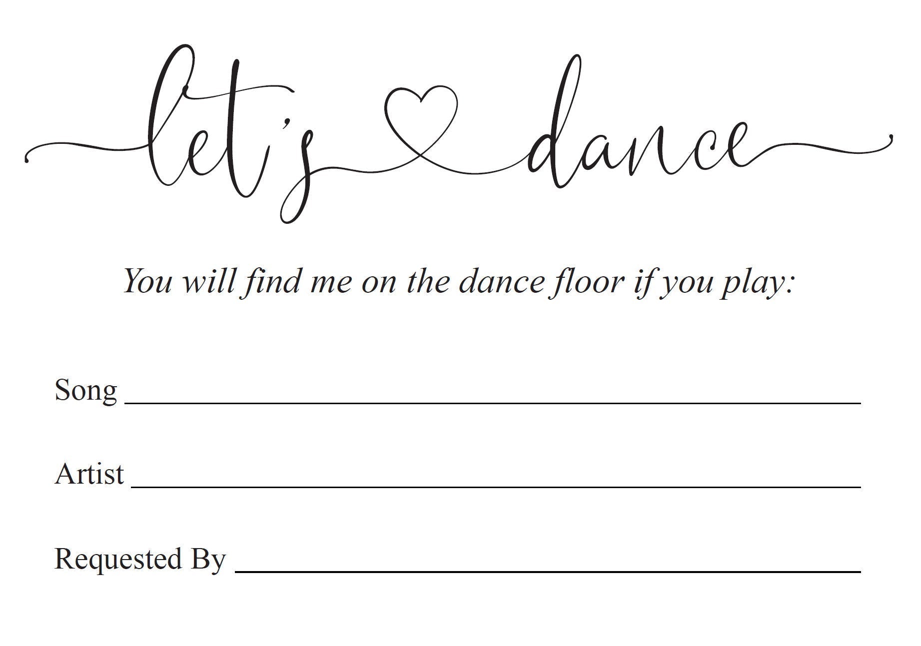 Let's dance card, Song Request Insert Card Template, Dancing Card, Dance Card, RSVP, Wedding Song Request, Rustic  - Heather TAGS | TY | INSERTS SAVVY PAPER CO