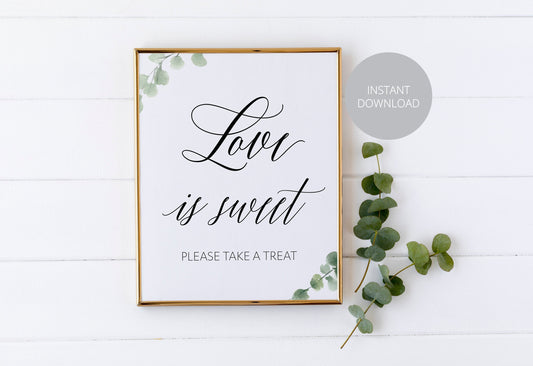 Love is Sweet Sign,Rustic Wedding Signs,Printable,Wedding,Take a treat Sign, Dessert Table, Candy Bar Sign, Wedding Decor, Instant Download SIGNS | PHOTO BOOTH SAVVY PAPER CO