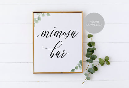 Mimosa Bar Sign, Pour the Bubbly, Reception Decor, Wedding Sign,Greenery Wedding, Wedding Printable, Mimosa Sign, Instant Download SIGNS | PHOTO BOOTH SAVVY PAPER CO