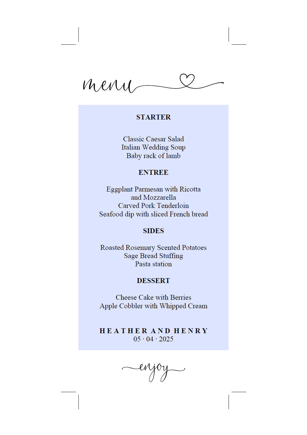 Minimal Wedding Menu Printable Template, Editable Instant Download, Menu Cards, DIY Dinner Menu Heart  - Heather MENU|PROGRAMS|TIMELINE SAVVY PAPER CO
